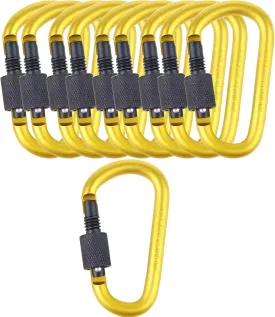 10 Pack Aluminum D Ring Key Rings Hiking Clips Locking Carabiner for Hiking Camping Fishing and Outdoor UseClips with Screw Gate Multicolored