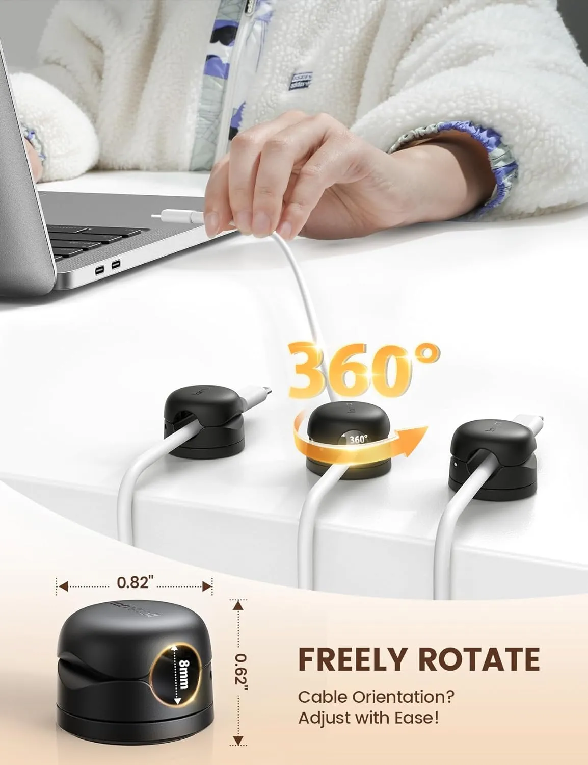 12Pack Rotatable Cord Organizer, Desk Office Nightstand Accessories - Lamicall [1s Lock] Cord Holder Mother's Day for Mother, Desk Phone Charger Cable Management, Wire Organizer Keeper Cable Clips
