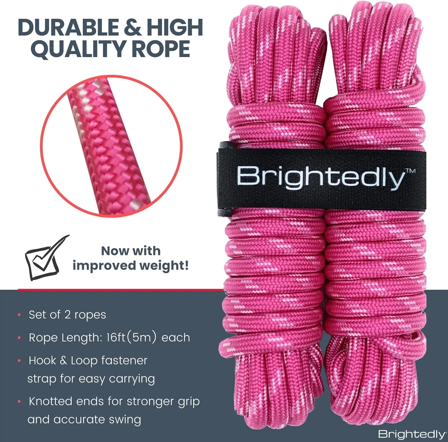 16 FT Double Dutch Jump Rope Set (2 Pack), Long Jump Ropes for Kids or Adults, Knotted Ends for Firmer Grip When Rope Skipping, Portable, Soft, Comfortable, Durable Quality Material