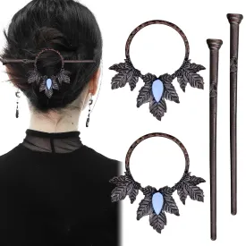 2 PACK Vintage Leaf Bronze Plated Alloy Hairpin, Metal Knot Hair Clips, Retro Decorative Hair Accessory for Women