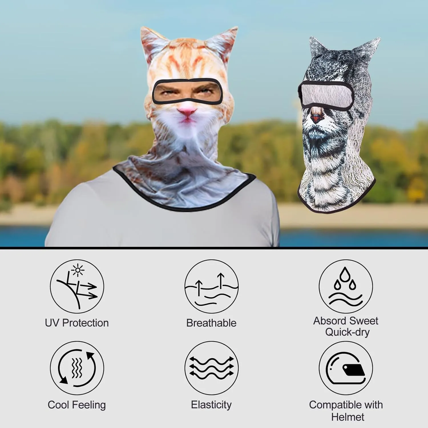 3D Cat Ski Balaclava Face Mask with Ears - Windproof & Breathable Cat Mask for Skiing, Music Festivals, Halloween, Party
