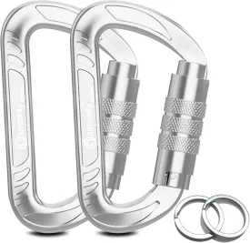 3inch Auto Locking Carabiner Clips Heavy Duty, 12KN /2697lbs Lightweight keychain carabiners, Sturdy Twist Lock Caribeeners for Camping Hiking Hammock Swing Backpack, dog leash and Harness etc