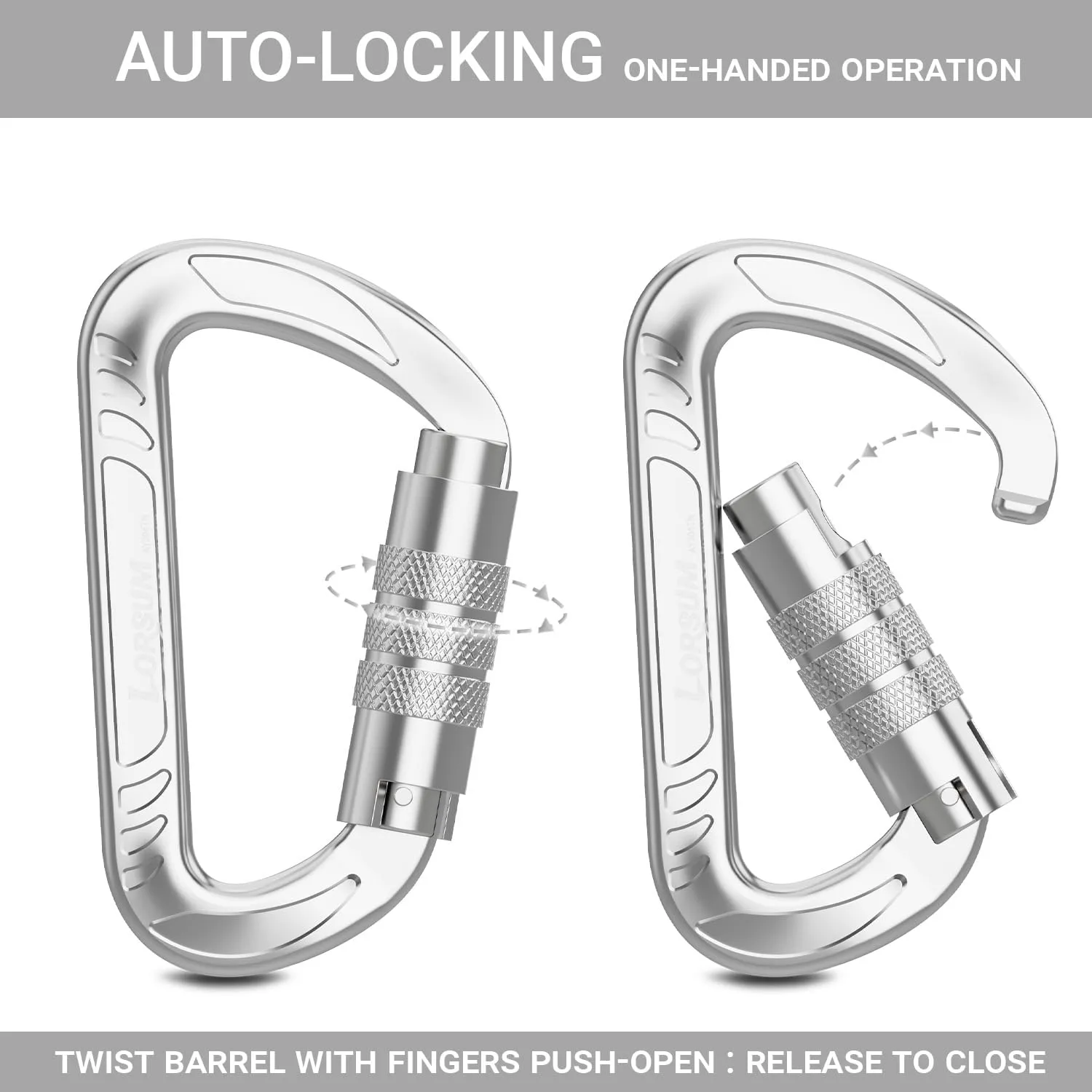 3inch Auto Locking Carabiner Clips Heavy Duty, 12KN /2697lbs Lightweight keychain carabiners, Sturdy Twist Lock Caribeeners for Camping Hiking Hammock Swing Backpack, dog leash and Harness etc