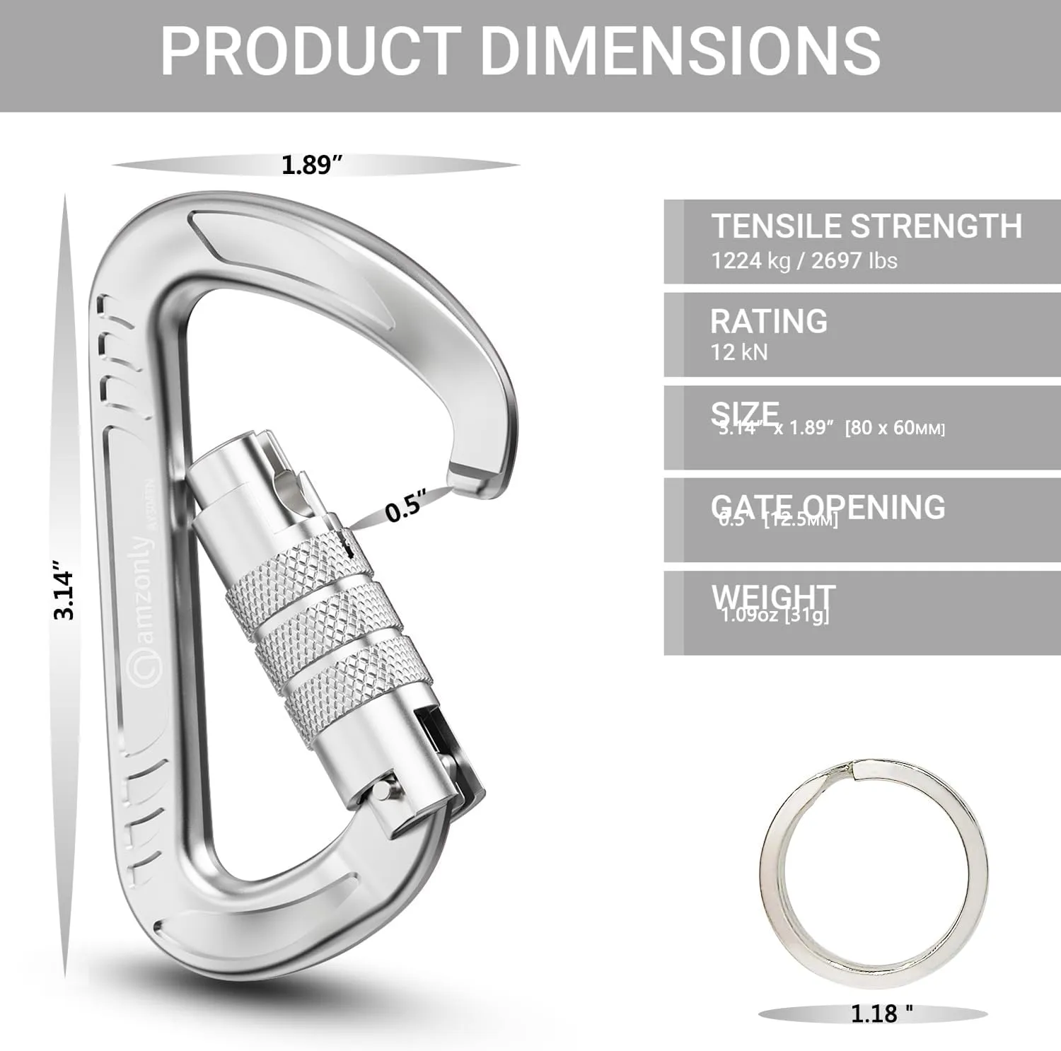 3inch Auto Locking Carabiner Clips Heavy Duty, 12KN /2697lbs Lightweight keychain carabiners, Sturdy Twist Lock Caribeeners for Camping Hiking Hammock Swing Backpack, dog leash and Harness etc