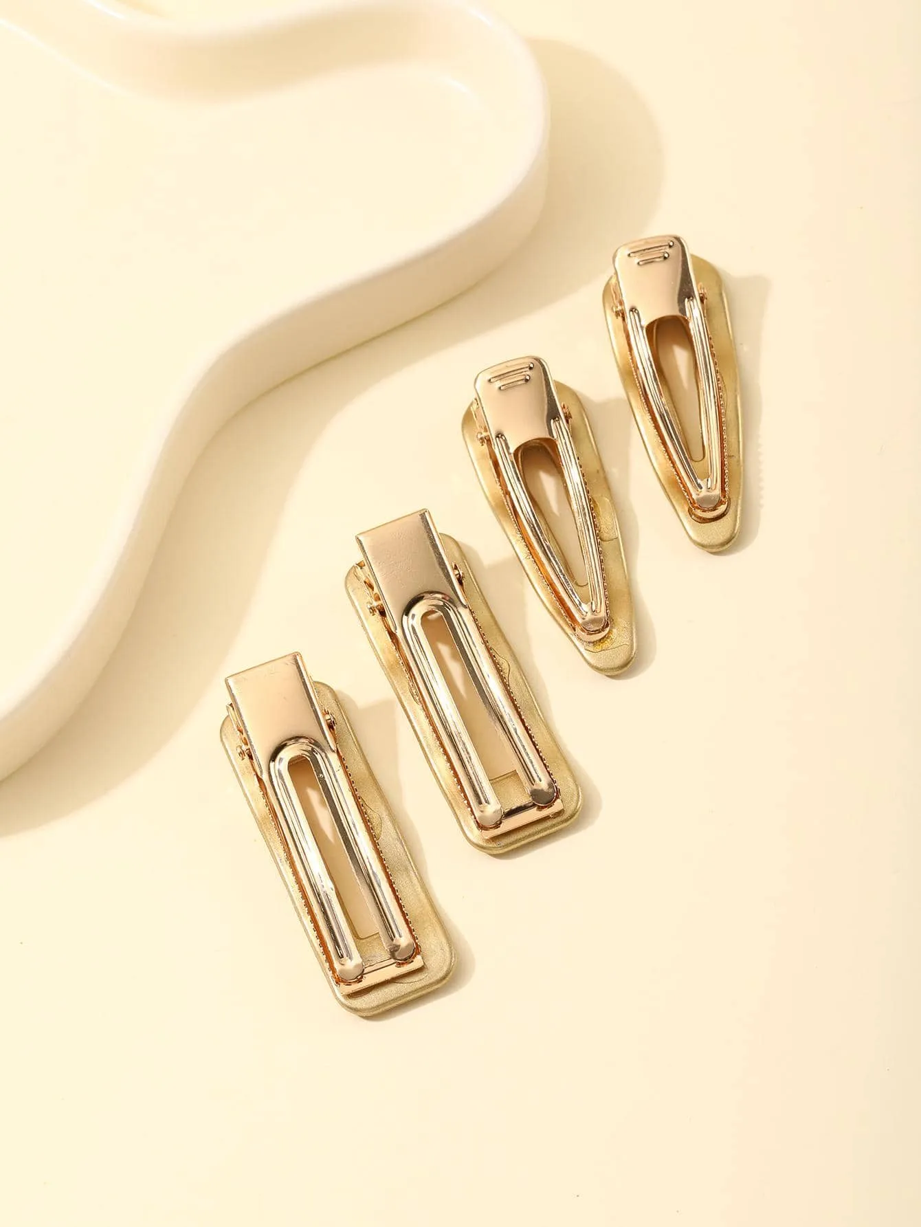 4pcs Gold-tone Solid Geometric Hair Clip for Women Barrette Styling Hair