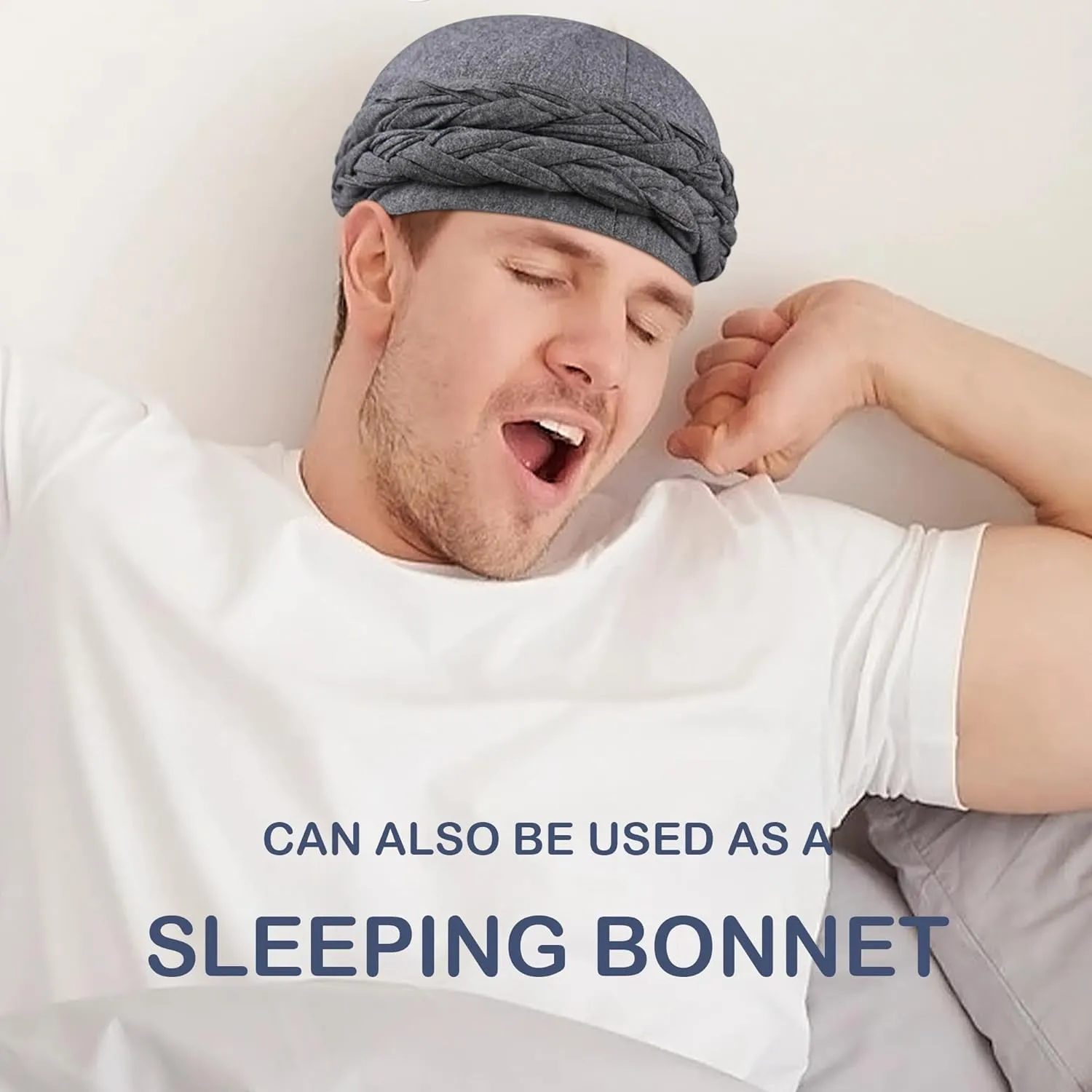 Babalet Halo Turban for Men Women Satin Lined Durag Skull Cap Pre-Tied Handmade Braids Tail Beanie Sleeping Bonnet,Black/Grey,2PCS