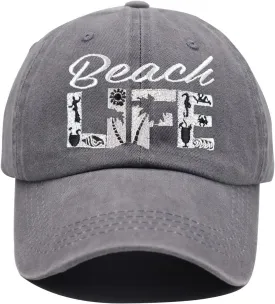 Beach Life Hat, Beach Hair Don't Care Baseball Cap Vintage Embroidered Adjustable Distressed Washed for Men Women