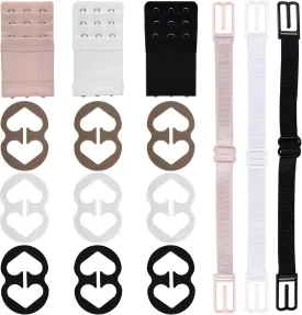 Bra Strap Clips, 3 Pcs Bra Extenders 3 Hooks, 3 Pcs Bra Strap Holder, 9 Pcs Bra Clips, 15 Pcs Bra Strap Clips Set for Full Cup Size, Conceal Straps Cleavage Control (Medium)