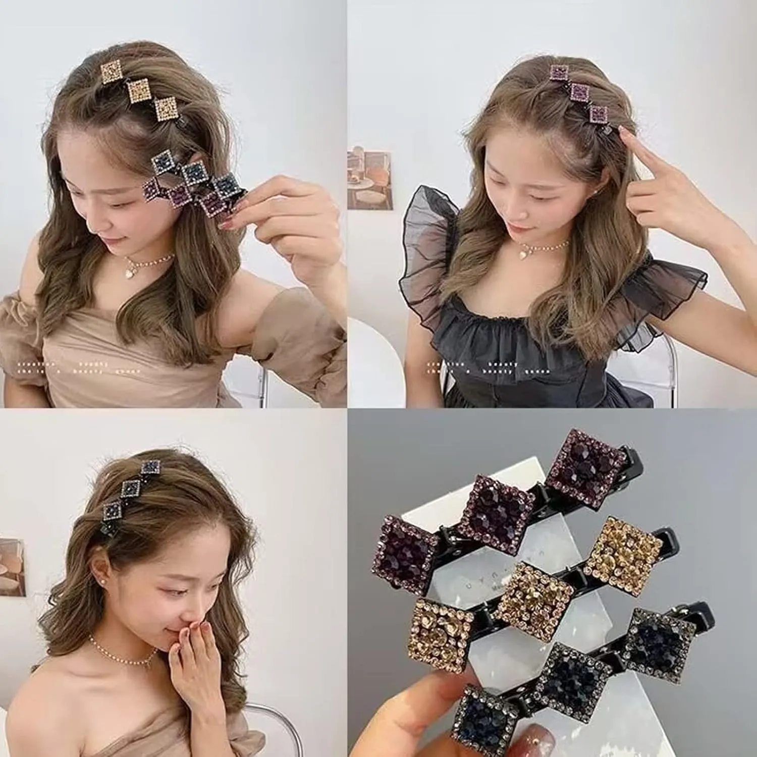 Braided Hair Clips for Woman, Sparkling Crystal Stone Braided Hair Clips Hair Accessories Decorative Hair Pins for Styling Hair Barrettes for Women Birthday Anniversary Christmas Gifts