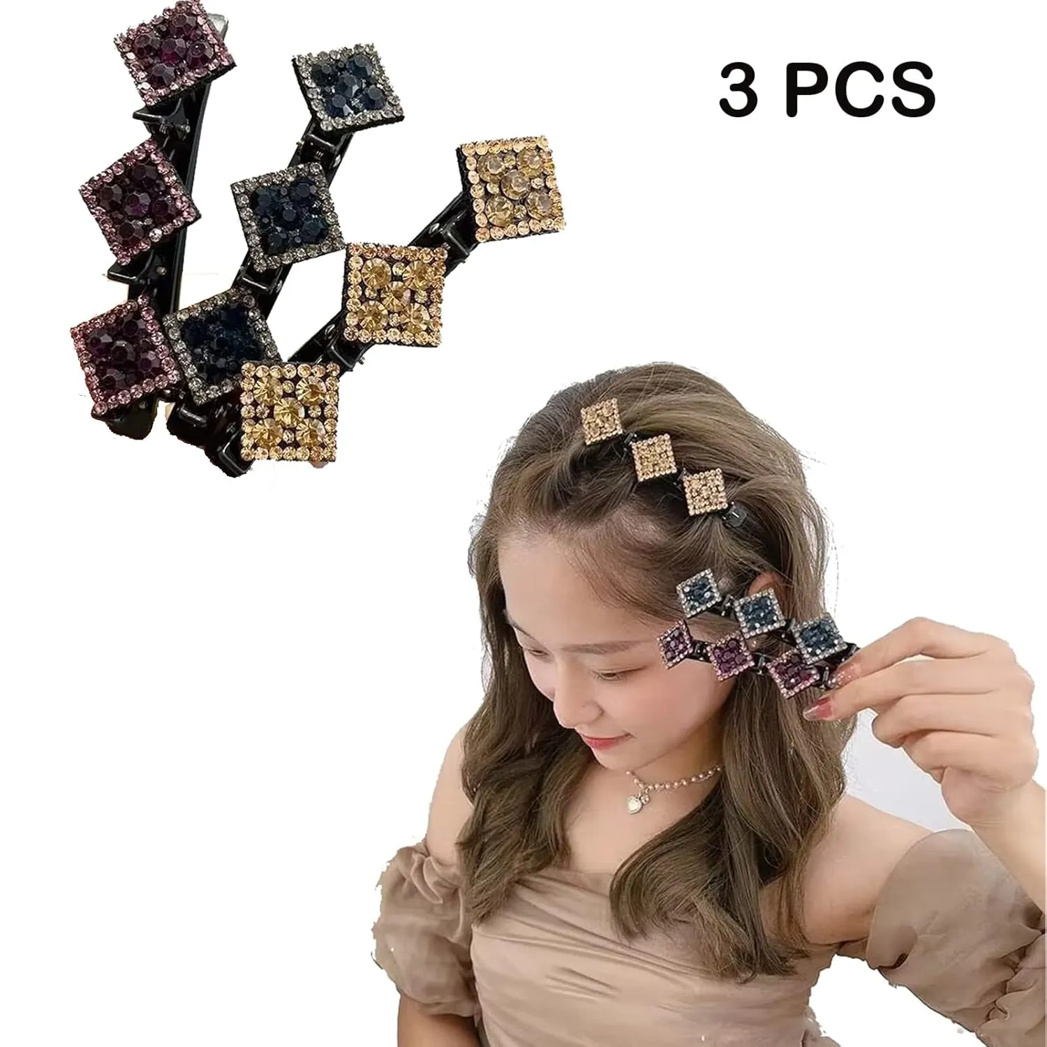 Braided Hair Clips for Woman, Sparkling Crystal Stone Braided Hair Clips Hair Accessories Decorative Hair Pins for Styling Hair Barrettes for Women Birthday Anniversary Christmas Gifts
