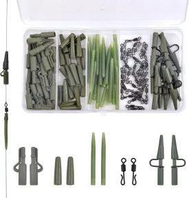 Carp Fishing Tackle Kit 100pcs Carp Fishing Terminal Tackle Set Safety Lead Clips Anti-Tangle Sleeve Quick Change Swivel Tail Rubber Carp Fishing Accessories with Box