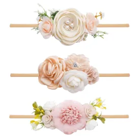 cherrboll 3pcs Baby Girl Flower Headbands, Super Soft & Stretchy Nylon Floral Hairbands for Newborn Toddler