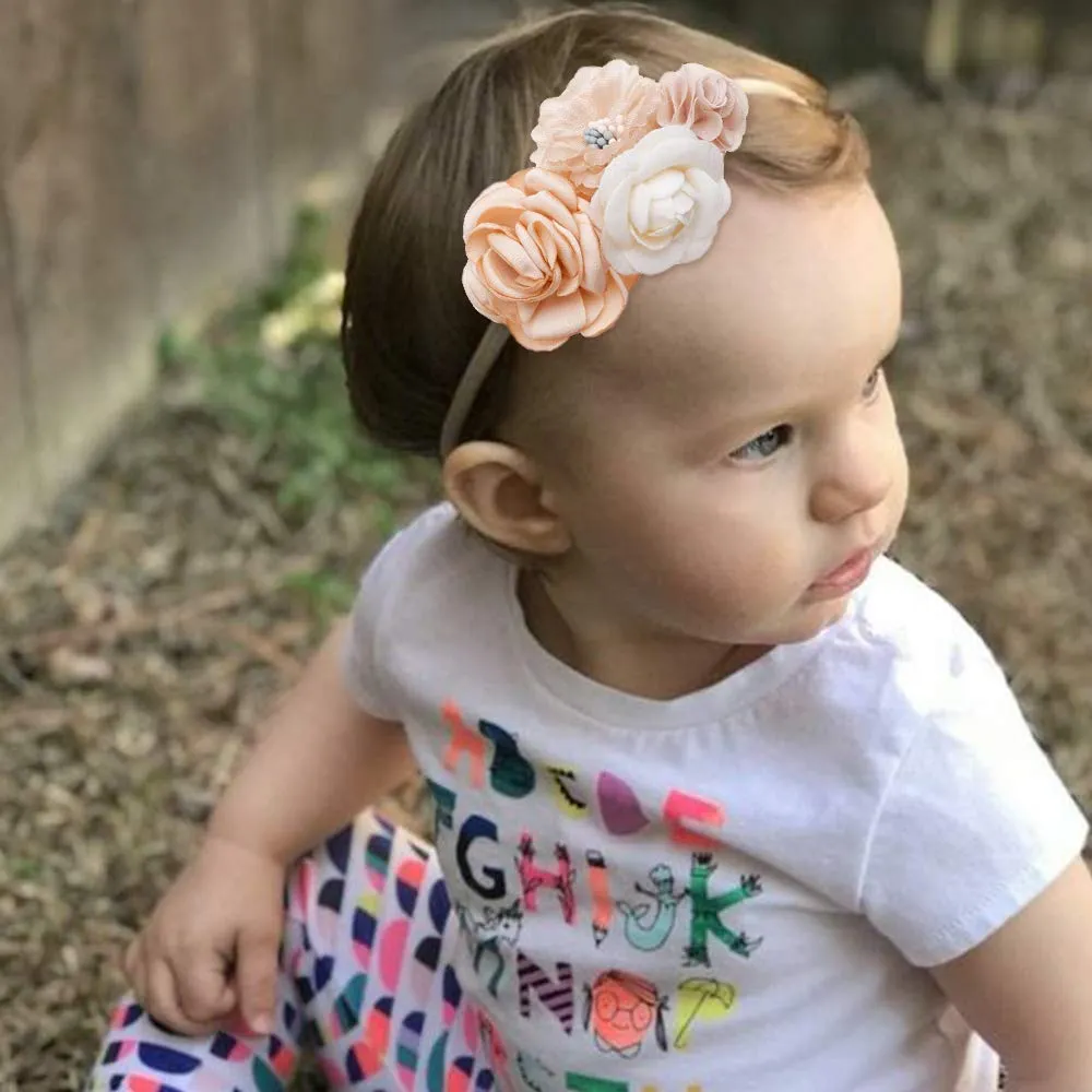 cherrboll 3pcs Baby Girl Flower Headbands, Super Soft & Stretchy Nylon Floral Hairbands for Newborn Toddler