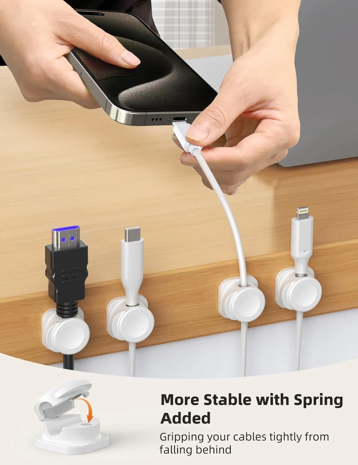 Cord Organizer Holder, 6 Pack Magnetic Cable Clips for Desk Nightstand, Strong Adhesive Phone Cord Holder Charging Clips for Office Home Kitchen Appliances Bedroom Accessories, White