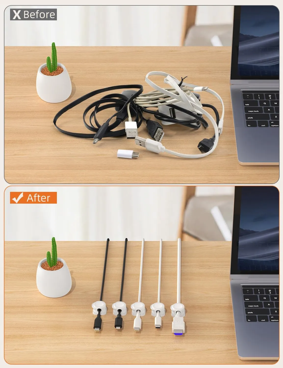 Cord Organizer Holder, 6 Pack Magnetic Cable Clips for Desk Nightstand, Strong Adhesive Phone Cord Holder Charging Clips for Office Home Kitchen Appliances Bedroom Accessories, White