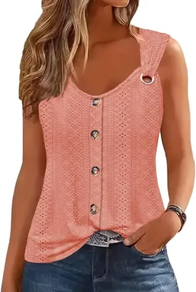 Disamer Tank Tops for Women 2025 Vacation Summer Spring Outfits Lace V Neck Button Down Loose Fit Sleeveless T Shirts