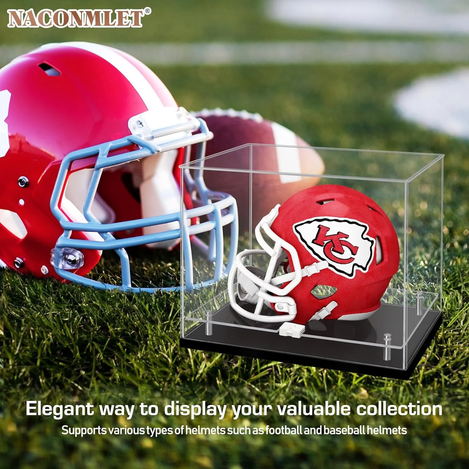 Football Helmet Display Case with LED Light-Clear Full Size Helmet Display-Acrylic Double Layer Helmet Display Stand for Autographed Helmet Display /Fans & Collectors, Sports Collectibles
