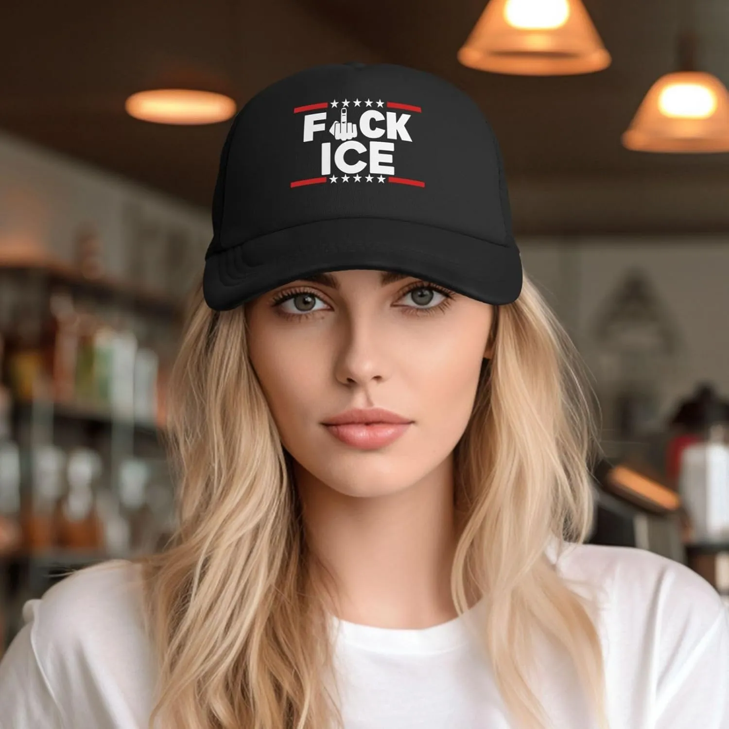 Fuck Ice Hat Support Immigrants Make America Great Hat Trucker Mesh Cap for Men Women Black