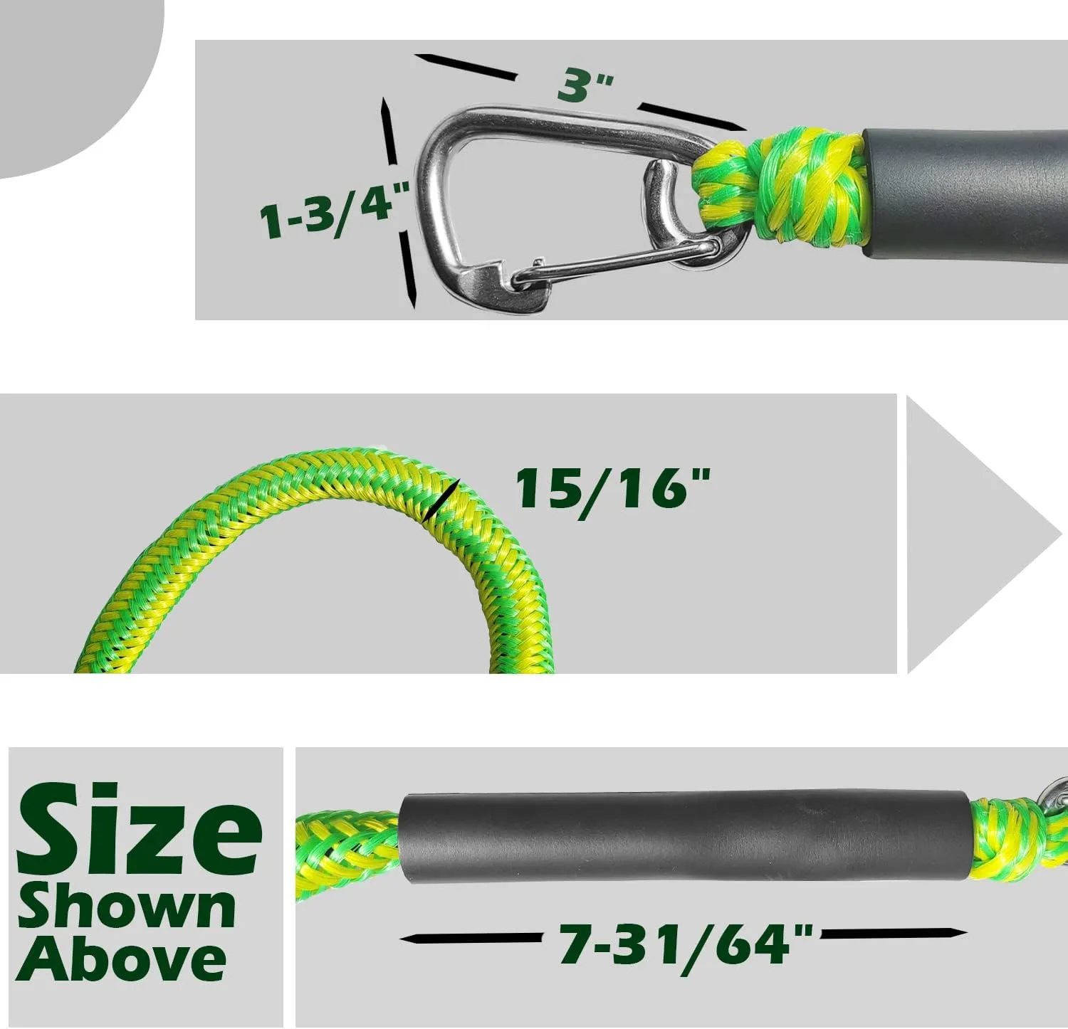 Green-Yellow Bungee Dock Lines 2-Pack with Double Hooks & Floating Tubes  High-Visibility Boat Ropes for Jet Ski, Pontoon, Kayak  4ft to 5.5ft, 316 Stainless Steel, Shock Absorbing