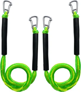 Green-Yellow Bungee Dock Lines 2-Pack with Double Hooks & Floating Tubes  High-Visibility Boat Ropes for Jet Ski, Pontoon, Kayak  4ft to 5.5ft, 316 Stainless Steel, Shock Absorbing
