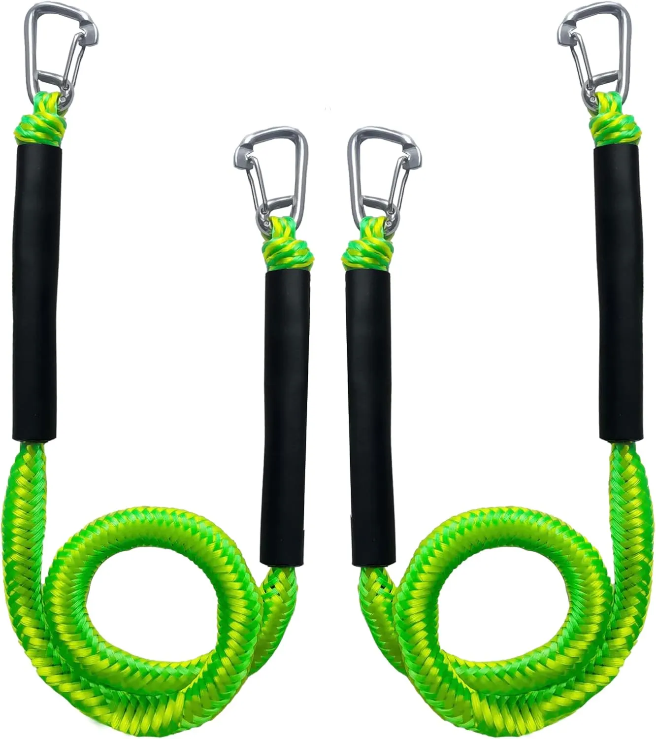 Green-Yellow Bungee Dock Lines 2-Pack with Double Hooks & Floating Tubes  High-Visibility Boat Ropes for Jet Ski, Pontoon, Kayak  4ft to 5.5ft, 316 Stainless Steel, Shock Absorbing