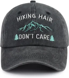 Hiking Hair Don't Care Hat for Men Women, Funny Adjustable Mountain Trees Baseball Cap for Camping Lovers Hiker