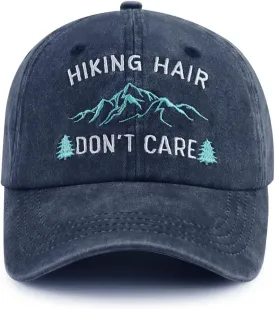 Hiking Hair Don't Care Hat for Men Women, Funny Adjustable Mountain Trees Baseball Cap for Camping Lovers Hiker