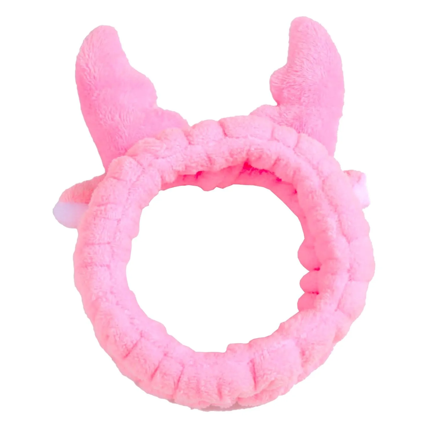 Jowmoy Cute Pink antlers Headband Frog Eye Elastic to Wash Face for Women Makeup Shower Spa.