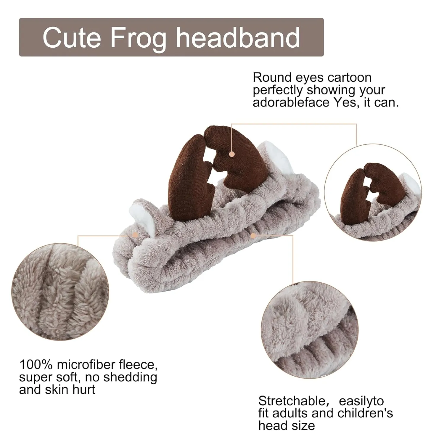 Jowmoy Cute Pink antlers Headband Frog Eye Elastic to Wash Face for Women Makeup Shower Spa.