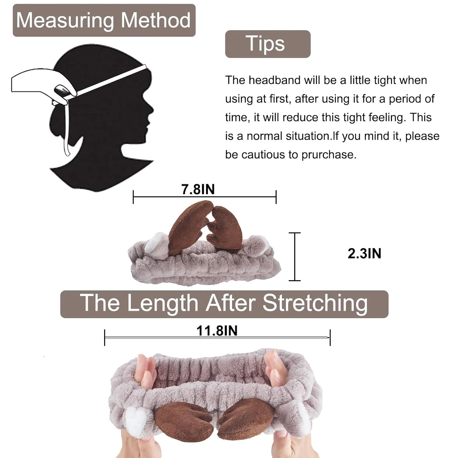 Jowmoy Cute Pink antlers Headband Frog Eye Elastic to Wash Face for Women Makeup Shower Spa.
