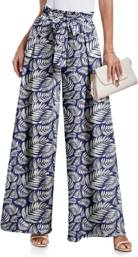 Lepunuo Wide Leg Pants for Women High Waisted Palazzo Pants Work Casual Flowy Tie Knot Trousers with Pockets