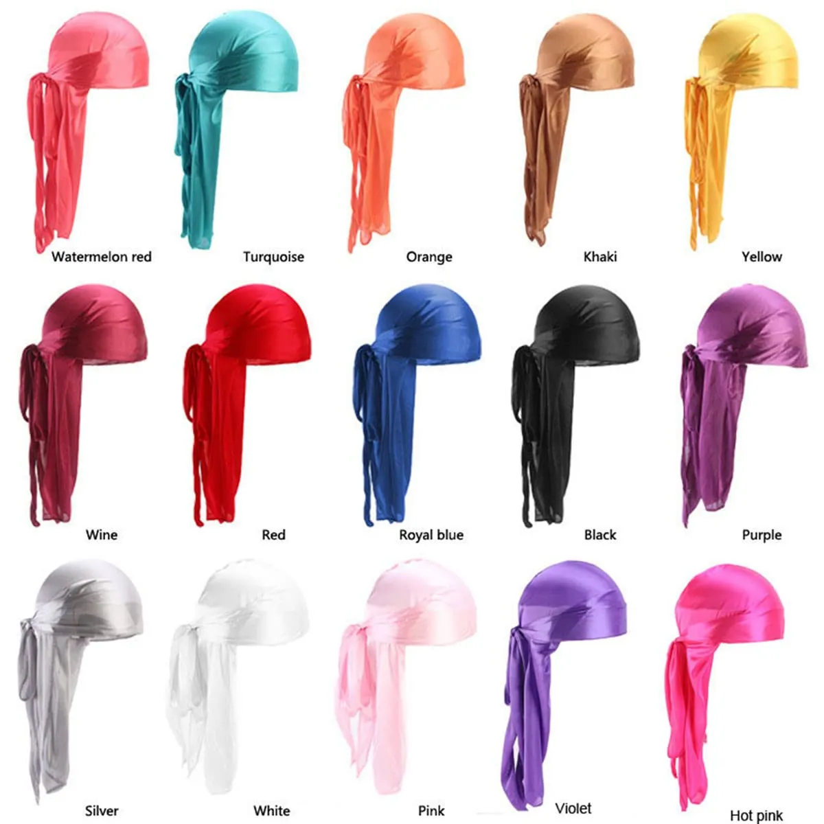 Men Women Durag Extra Long-Tail Headwraps Silky Satin Pirate Cap Bandana Hat for 360 Waves