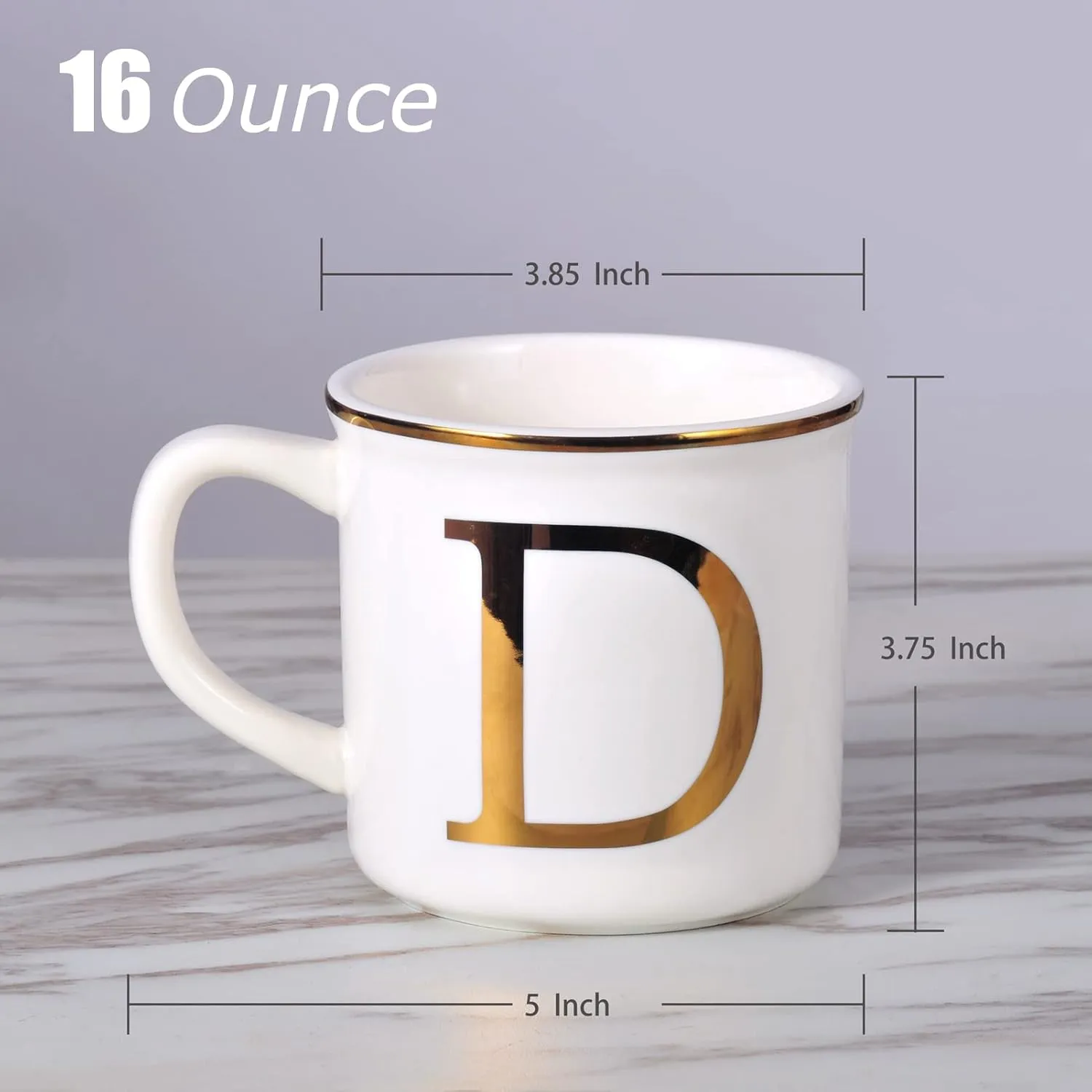 Miicol Ceramic Coffee Mug 16 oz, Monogram Coffee Cup, Golden Initial Tea Mug, Personalized Tea Cup, Unique Gift, Large Mug for Home, Office, Letter D