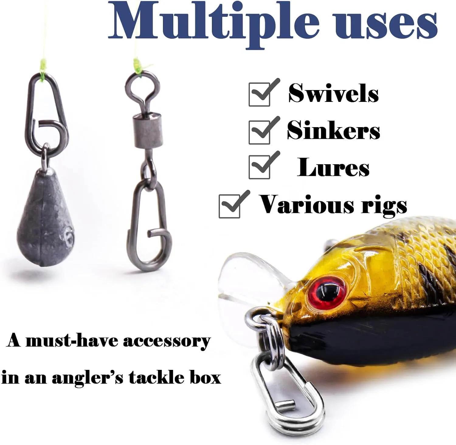 Oval Split Rings Fishing - 50pcs Fishing Power Clips Snaps Quick Change for Lures Stainless Steel Fishing Tackle