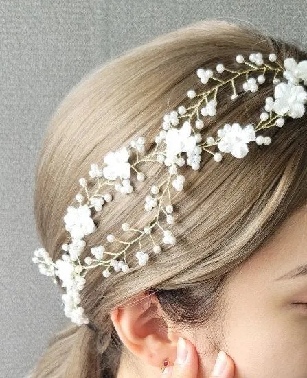pearl bridal hair vine clip headband for wedding