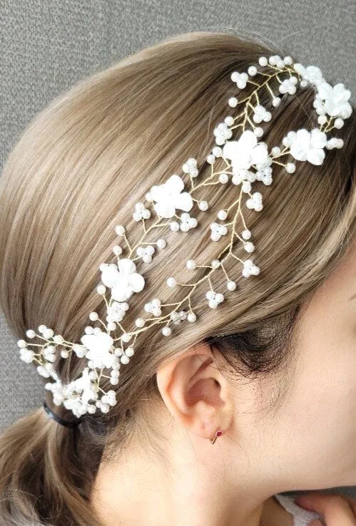 pearl bridal hair vine clip headband for wedding