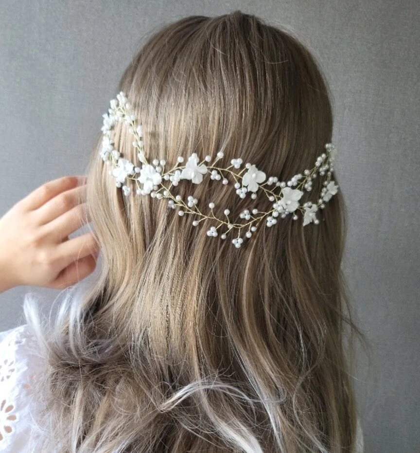 pearl bridal hair vine clip headband for wedding