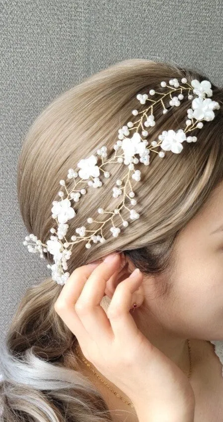 pearl bridal hair vine clip headband for wedding