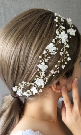 pearl bridal hair vine clip headband for wedding