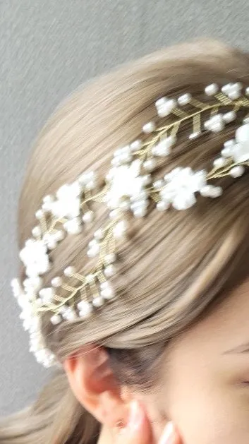 pearl bridal hair vine clip headband for wedding