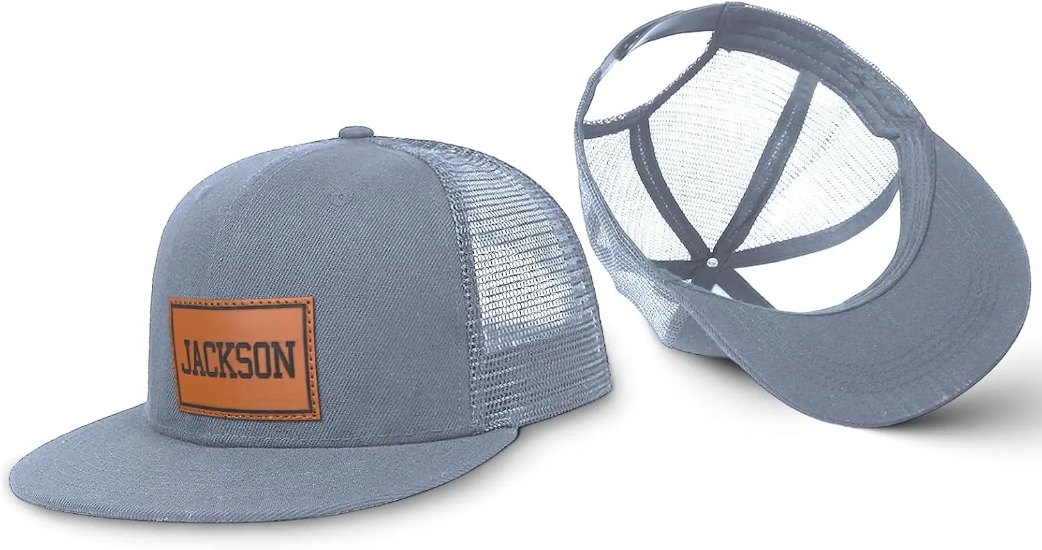 Personalized Kid Baseball Hat Cap: Custom Name Leather Sun Hats - Adjustable Snapback Trucker Caps for Child Boys Girls