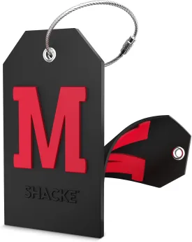 Shacke Initial Luggage Tag with Full Privacy Cover and Stainless Steel Loop - Black (Letter M)
