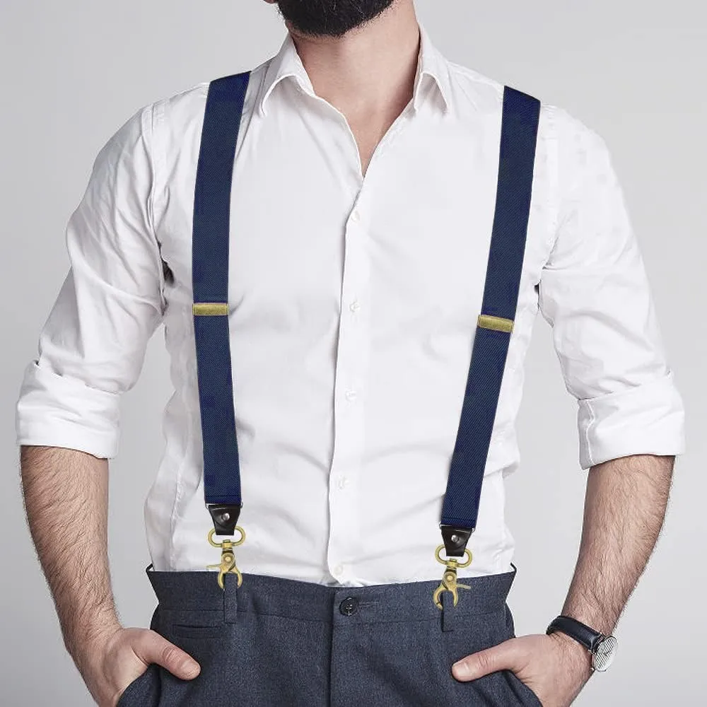 Suspenders for Men, Adjustable Suspenders Gold Clip with Elastic Straps Y-Back Construction Heavy Duty for Work