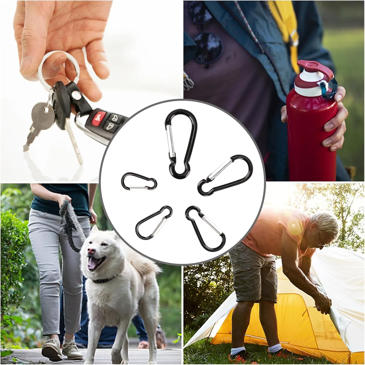 Swatom Aluminum Carabiner Clip 1.6/1.9/2.3/2.7/3.1 Inches Spring Snap Hook Keyring Carabiners Keychains Black (10P/20P)