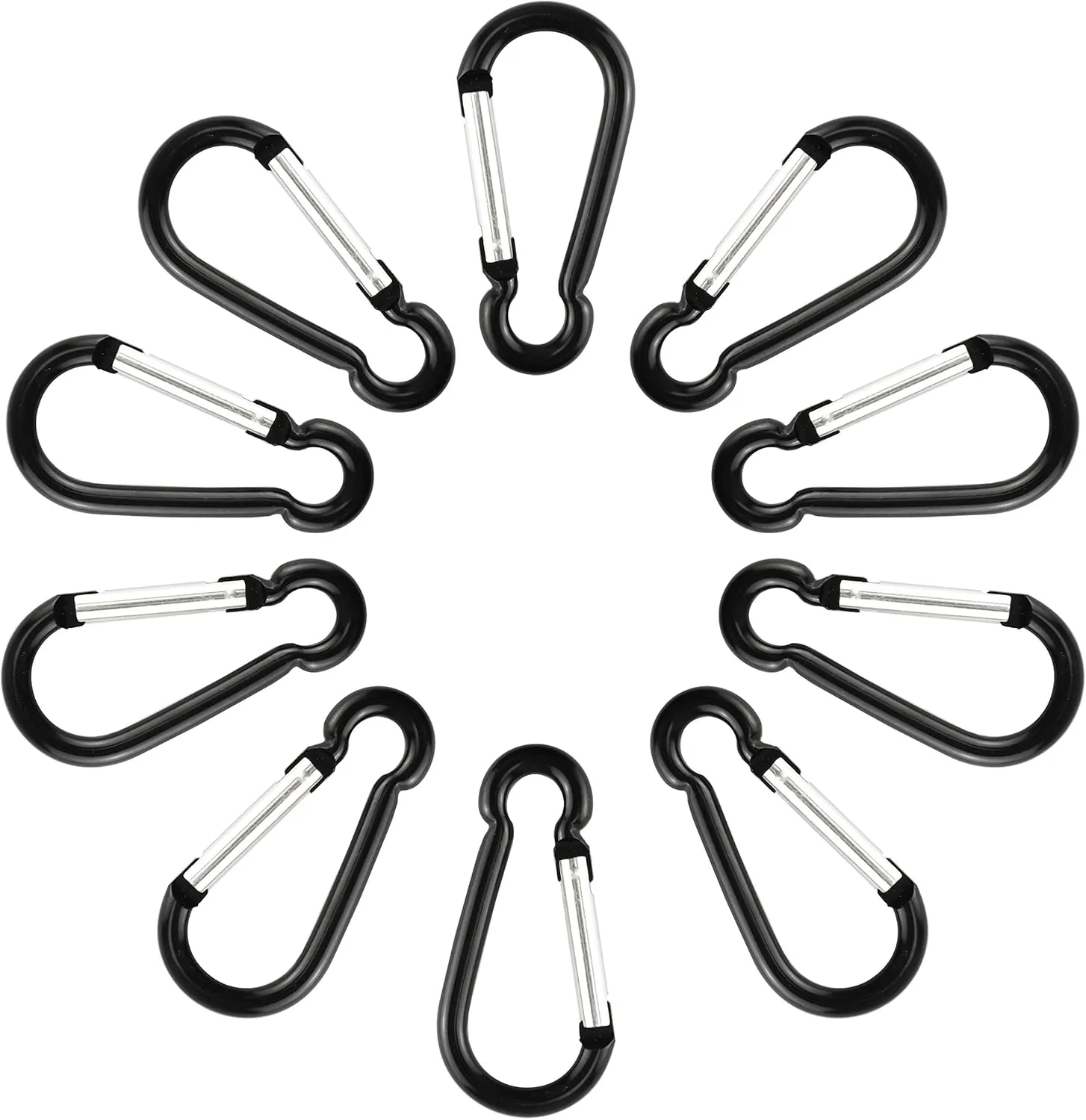 Swatom Aluminum Carabiner Clip 1.6/1.9/2.3/2.7/3.1 Inches Spring Snap Hook Keyring Carabiners Keychains Black (10P/20P)