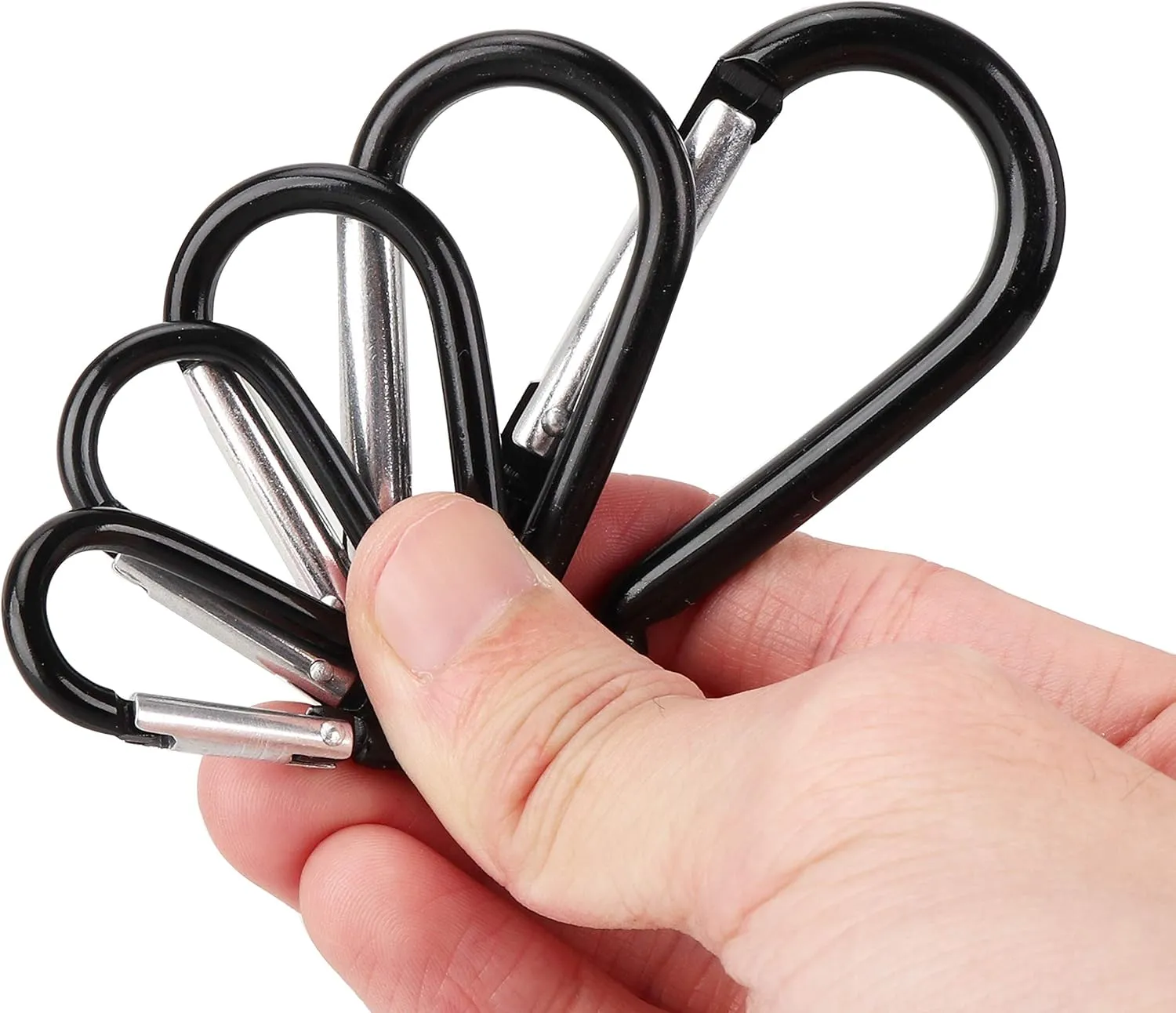 Swatom Aluminum Carabiner Clip 1.6/1.9/2.3/2.7/3.1 Inches Spring Snap Hook Keyring Carabiners Keychains Black (10P/20P)