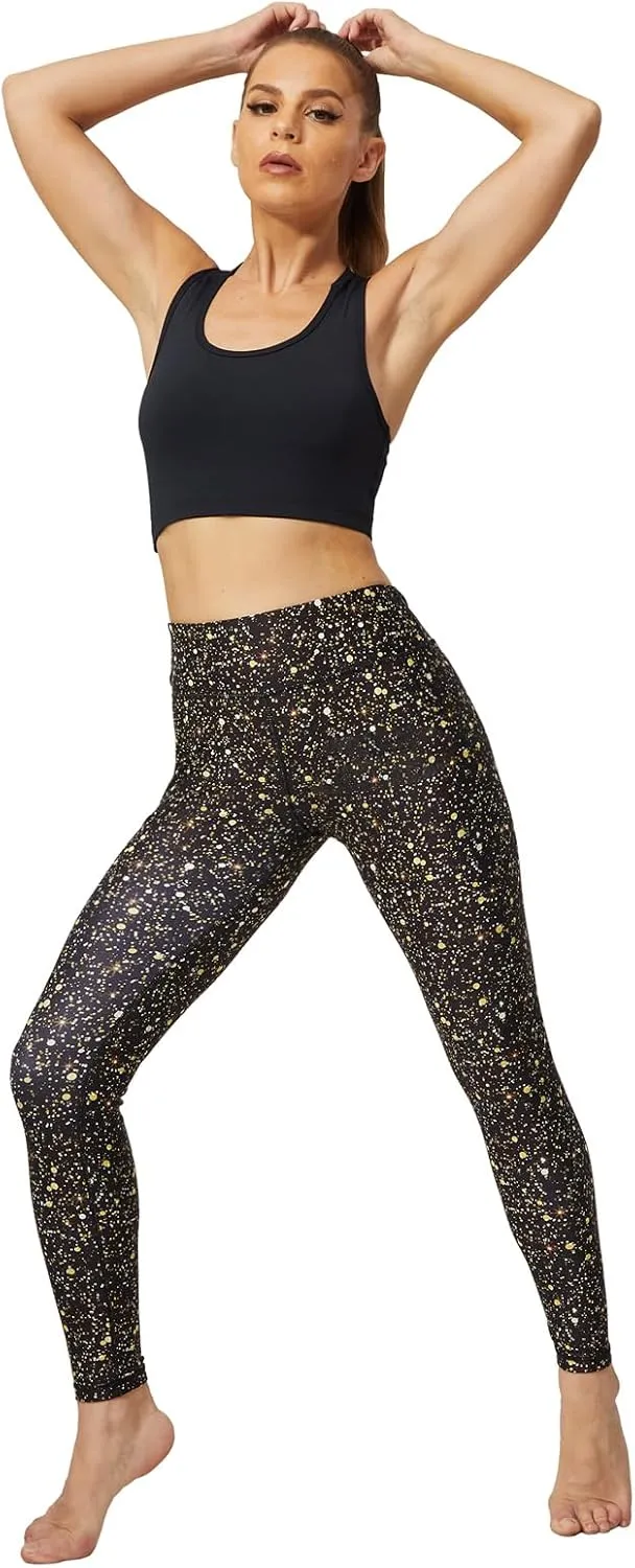 UIUO-UIPEU Women's Printed Yoga Pants with Pockets 7/8 Workout Leggings for Women Tummy Control Compression Leggings