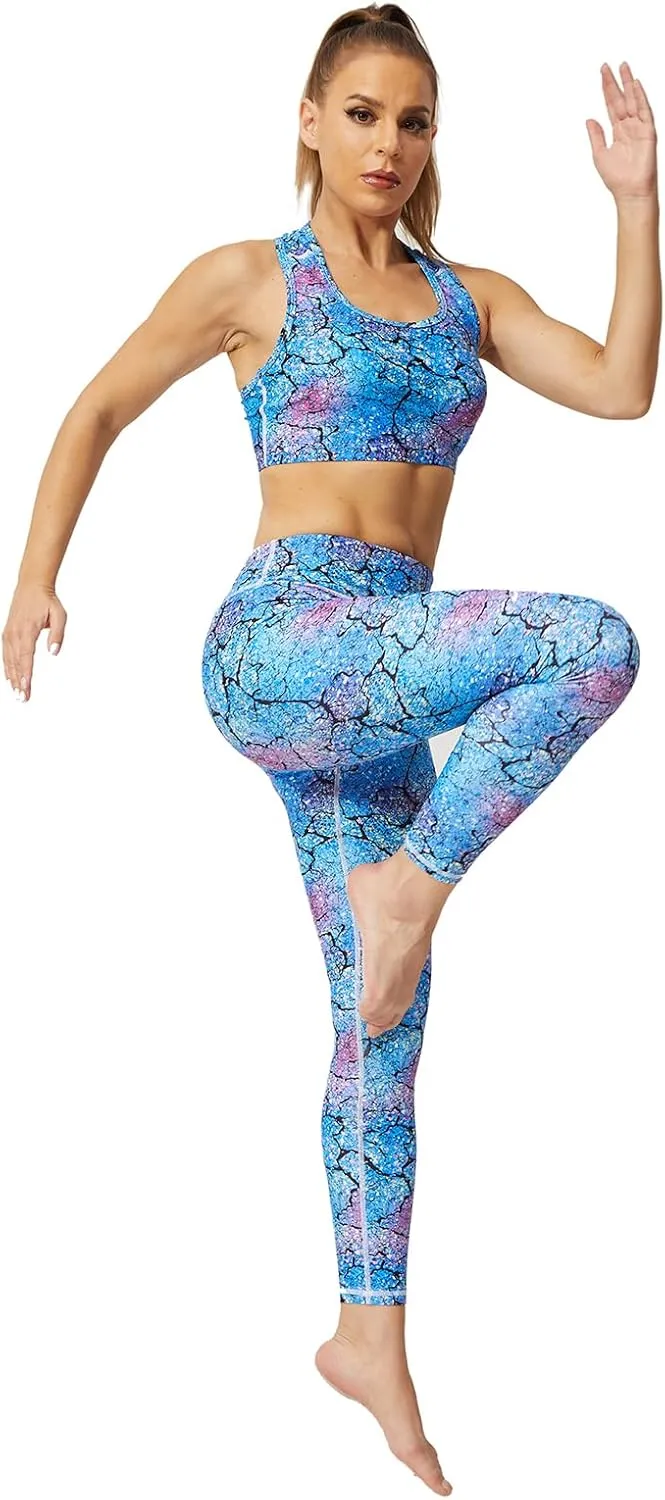 UIUO-UIPEU Women's Printed Yoga Pants with Pockets 7/8 Workout Leggings for Women Tummy Control Compression Leggings