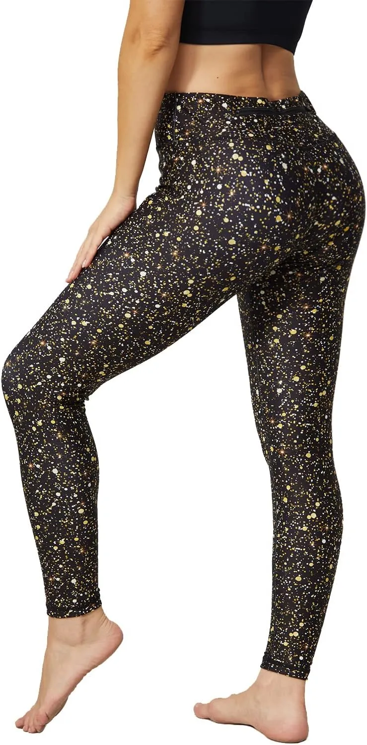 UIUO-UIPEU Women's Printed Yoga Pants with Pockets 7/8 Workout Leggings for Women Tummy Control Compression Leggings