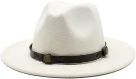 Women Fedoras Woolen Hat Classic Jazz Hat Flat Brim Hat Couple Hat Outdoor Travel 4 59-61cm